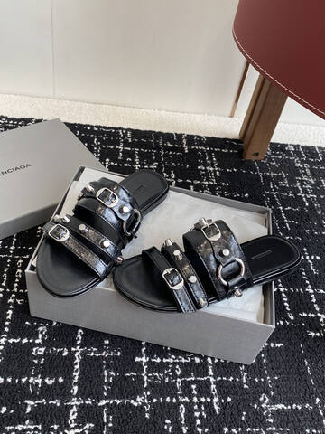 Balenciaga Cagole Studded Slide Sandal Black Silver Slides (BS-87419)