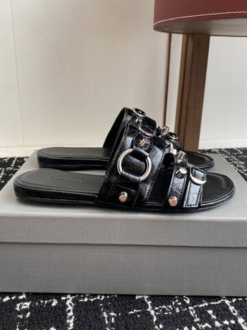 Balenciaga Cagole Studded Slide Sandal Black Silver Slides (BS-87419)
