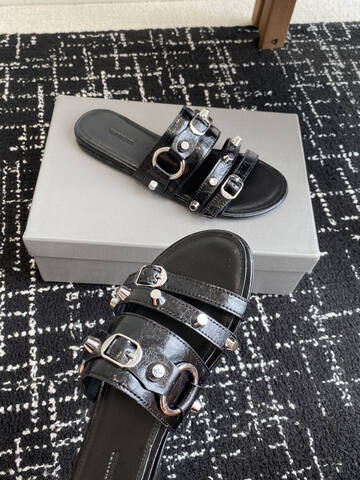 Balenciaga Cagole Studded Slide Sandal Black Silver Slides (BS-87419)