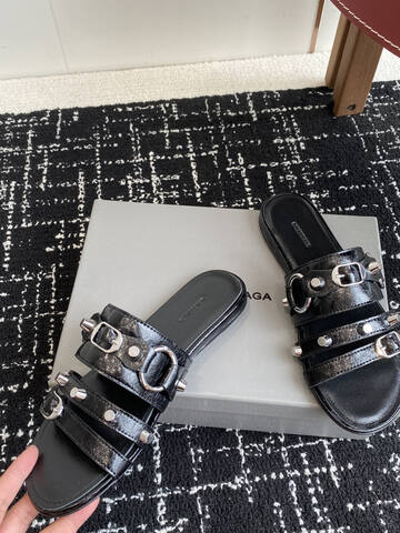 Balenciaga Cagole Studded Slide Sandal Black Silver Slides (BS-87419)