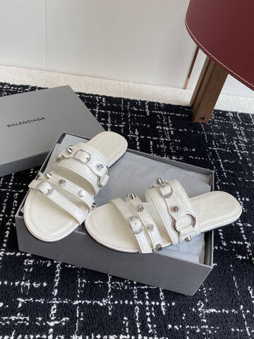 Balenciaga Cagole Studded Slide Sandal Off White Silver Slides (BS-87418)