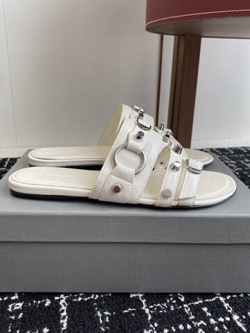 Balenciaga Cagole Studded Slide Sandal Off White Silver Slides (BS-87418)