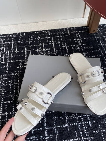 Balenciaga Cagole Studded Slide Sandal Off White Silver Slides (BS-87418)