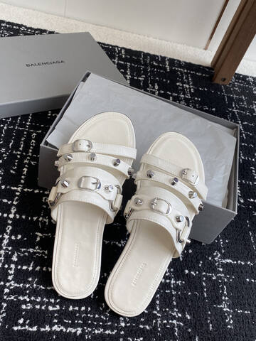 Balenciaga Cagole Studded Slide Sandal Off White Silver Slides (BS-87418)
