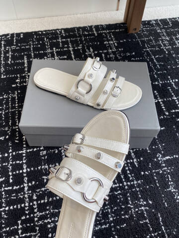 Balenciaga Cagole Studded Slide Sandal Off White Silver Slides (BS-87418)