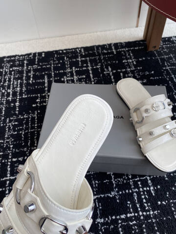 Balenciaga Cagole Studded Slide Sandal Off White Silver Slides (BS-87418)