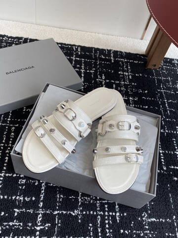 Balenciaga Cagole Studded Slide Sandal Off White Silver Slides (BS-87418)