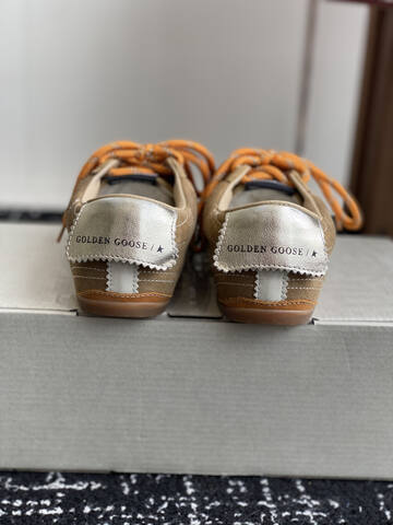 Golden Goose Super Star Tan White Orange Beige Skate Shoe (BS-87425)