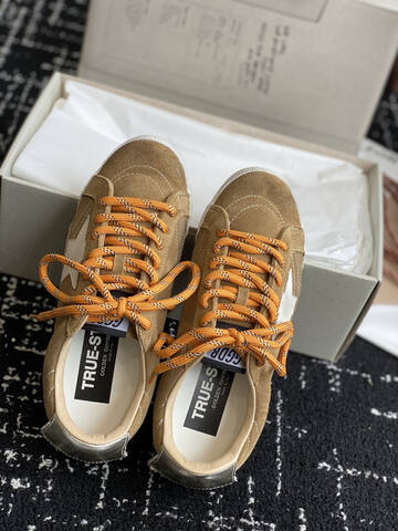 Golden Goose Super Star Tan White Orange Beige Skate Shoe (BS-87425)