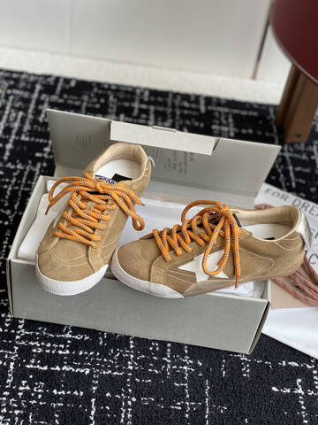 Golden Goose Super Star Tan White Orange Beige Skate Shoe (BS-87425)