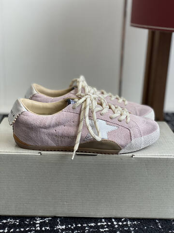 Golden Goose Super Star Light Pink White Beige Silver Skate Shoe (BS-87423)