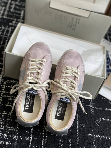 Golden Goose Super Star Light Pink White Beige Silver Skate Shoe (BS-87423)