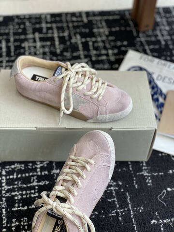 Golden Goose Super Star Light Pink White Beige Silver Skate Shoe (BS-87423)