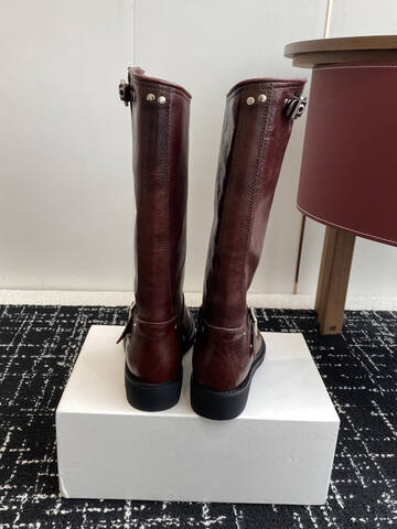 Golden Goose Buckle Knee High Boot Dark Brown Black Silver (BS-87426)