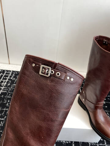 Golden Goose Buckle Knee High Boot Dark Brown Black Silver (BS-87426)