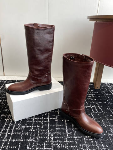 Golden Goose Buckle Knee High Boot Dark Brown Black Silver (BS-87426)