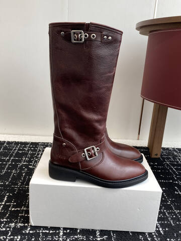 Golden Goose Buckle Knee High Boot Dark Brown Black Silver (BS-87426)