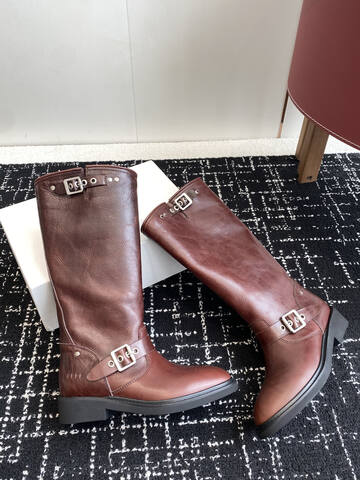 Golden Goose Buckle Knee High Boot Dark Brown Black Silver (BS-87426)