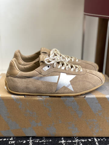 Golden Goose Running Marathon Tan Silver Beige Gum Sneaker (BS-87433)