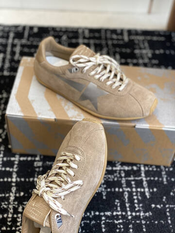 Golden Goose Running Marathon Tan Silver Beige Gum Sneaker (BS-87433)