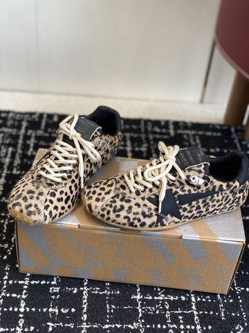 Golden Goose Running Marathon Leopard Print Black Beige Gum Sneaker (BS-87431)
