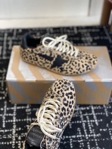 Golden Goose Running Marathon Leopard Print Black Beige Gum Sneaker (BS-87431)