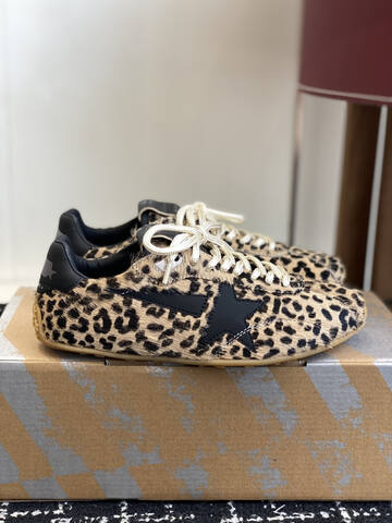Golden Goose Running Marathon Leopard Print Black Beige Gum Sneaker (BS-87431)
