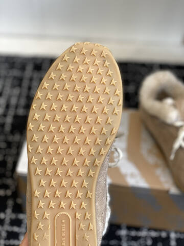 Golden Goose Marathon Shearling Lined Taupe Silver Cream Beige Sneaker (BS-87430)