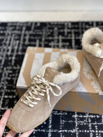 Golden Goose Marathon Shearling Lined Taupe Silver Cream Beige Sneaker (BS-87430)