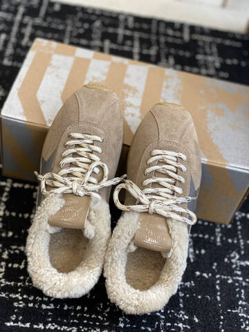 Golden Goose Marathon Shearling Lined Taupe Silver Cream Beige Sneaker (BS-87430)