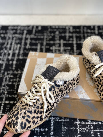Golden Goose Running Marathon Shearling Lined Leopard Print Black Beige Cream Gum Sneaker (BS-87428)