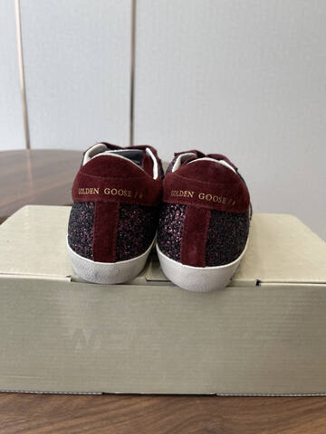 Golden Goose Super-Star Dream Makers Burgundy Glitter White Black Skate Shoe (BS-87442)
