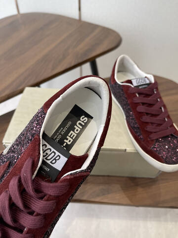 Golden Goose Super-Star Dream Makers Burgundy Glitter White Black Skate Shoe (BS-87442)
