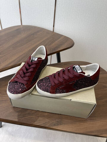 Golden Goose Super-Star Dream Makers Burgundy Glitter White Black Skate Shoe (BS-87442)