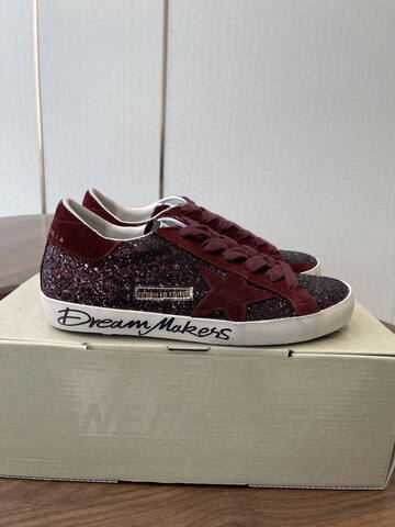 Golden Goose Super-Star Dream Makers Burgundy Glitter White Black Skate Shoe (BS-87442)