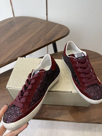 Golden Goose Super-Star Dream Makers Burgundy Glitter White Black Skate Shoe (BS-87442)