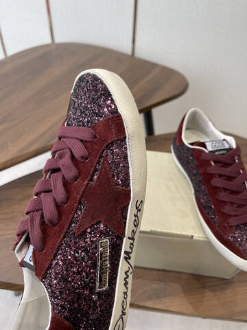 Golden Goose Super-Star Dream Makers Burgundy Glitter White Black Skate Shoe (BS-87442)