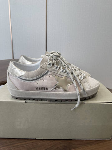 Golden Goose GGDB Golden Goose 25ss Light Beige Silver White Skate Shoe (BS-87445)