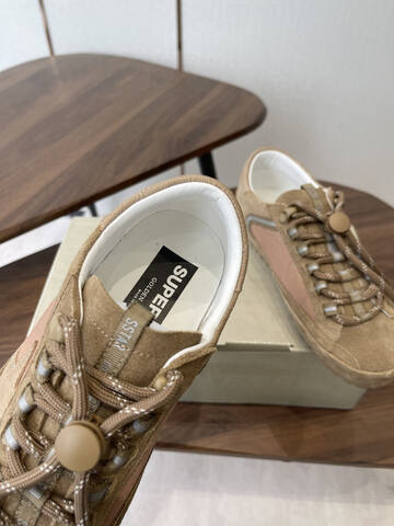 Golden Goose Super Star Tan Light Brown White Silver Skate Shoe (BS-87444)