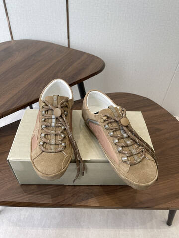 Golden Goose Super Star Tan Light Brown White Silver Skate Shoe (BS-87444)