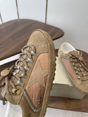 Golden Goose Super Star Tan Light Brown White Silver Skate Shoe (BS-87444)