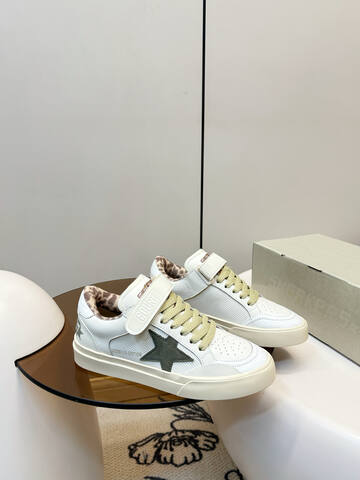 Golden Goose New Lightstar White Olive Green Cream Beige Brown Skate Shoe (BS-87393)