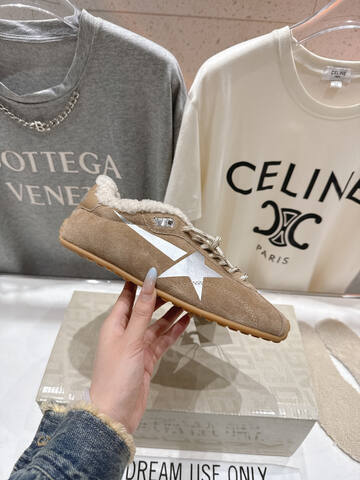 Golden Goose Marathon Shearling Lined Tan Silver Off White Gum Brown Sneaker (BS-87493)