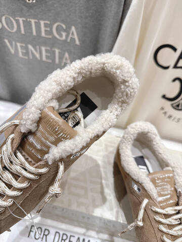 Golden Goose Marathon Shearling Lined Tan Silver Off White Gum Brown Sneaker (BS-87493)