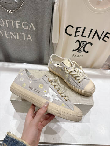 Golden Goose V Star Light Gray Cream Yellow White Skate Shoe (BS-87496)