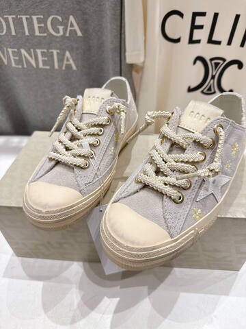 Golden Goose V Star Light Gray Cream Yellow White Skate Shoe (BS-87496)