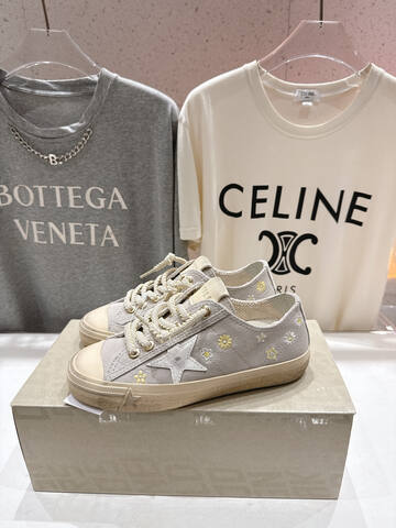 Golden Goose V Star Light Gray Cream Yellow White Skate Shoe (BS-87496)