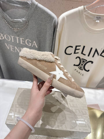 Golden Goose Super Star Sabot Shearling Mule Tan White Cream Beige Sneaker (BS-87499)