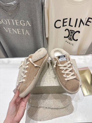 Golden Goose Super Star Sabot Shearling Mule Tan White Cream Beige Sneaker (BS-87499)