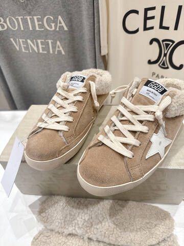 Golden Goose Super Star Sabot Shearling Mule Tan White Cream Beige Sneaker (BS-87499)